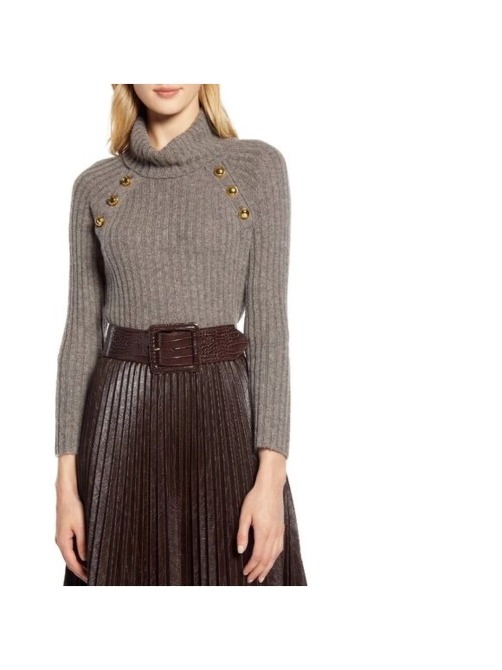 Halogen X Atlantic Pacific Button Detail Turtleneck